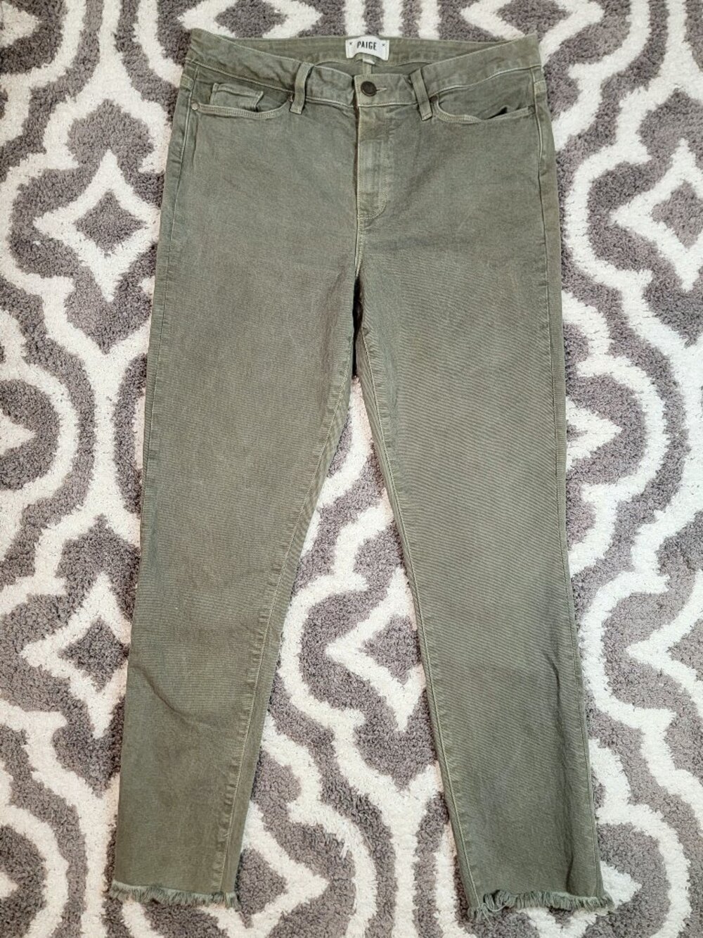 PAIGE Hoxton Ankle Peg Jeans Olive Green Stretch Denim | Size: 31
